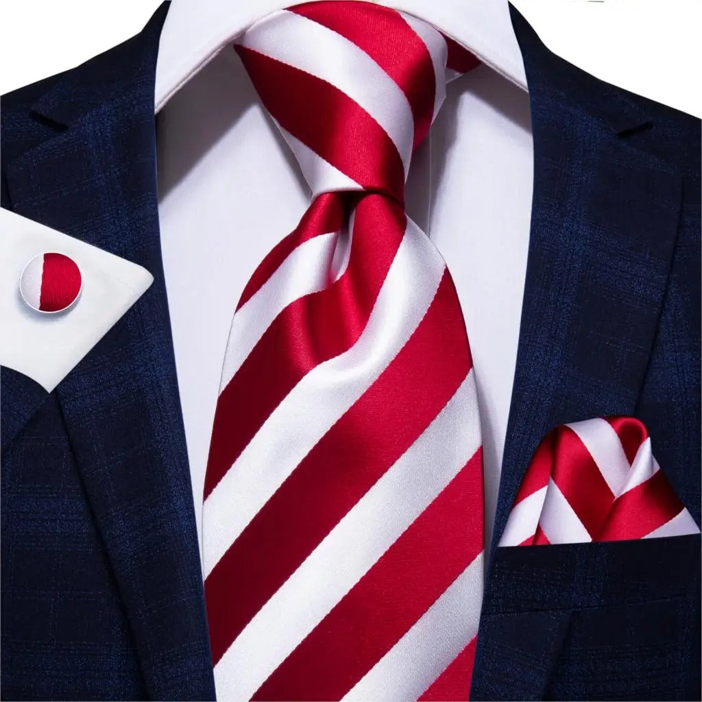 Red Striped Silk Men's Tie – Luxury 8.5cm Neck Tie for Weddings and Business