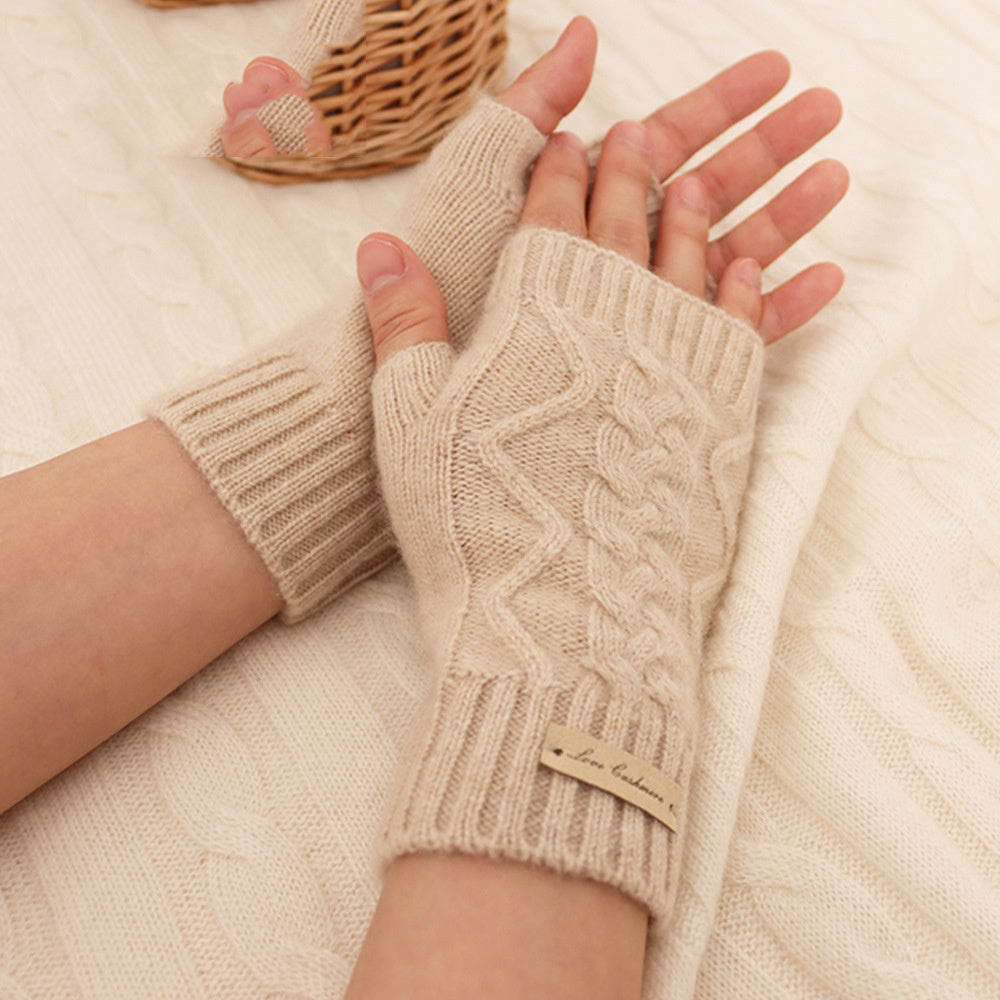 Women's New Pure Cashmere Cable Half Finger Gloves