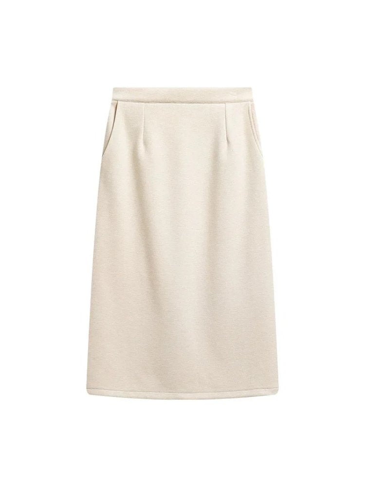 Apricot Soft Cotton Velvet Mid-Length Pencil Skirt