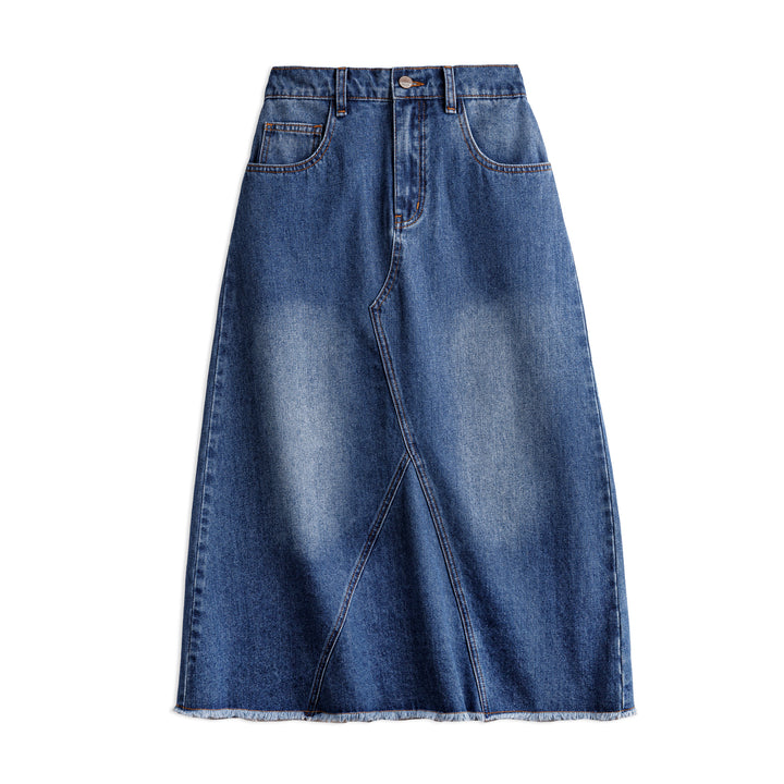 Vintage Washed Asymmetrical Denim A-line Skirt for Women