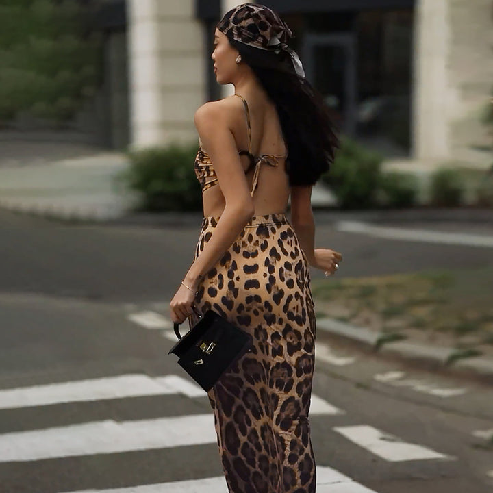 Women's Summer Sexy Leopard Print Halter Backless Hip Dress