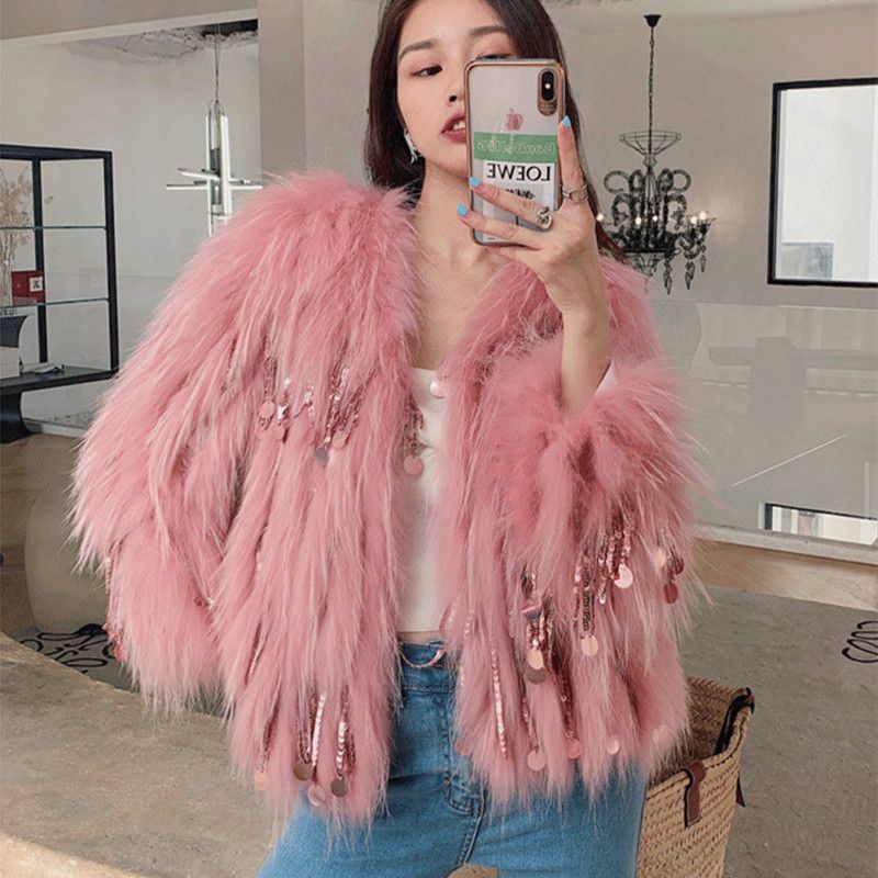 P8A Long Fur Environmental Protection Fox Fur Tassel Fur Coat