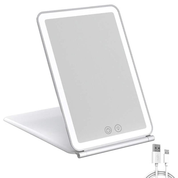 Touch Screen LED Makeup Mirror - Foldable, 3-Color Lighting, USB Rechargeable