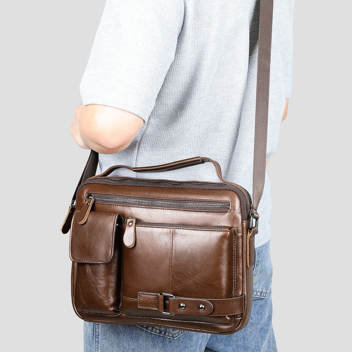 Men's High Sense Oil Wax Genuine Goods Genuine Leather Messenger Bag