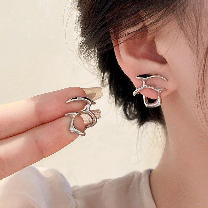 Liquid Metal Silver Irregular Stud Earrings