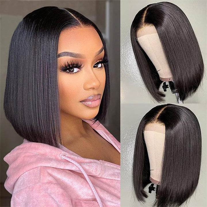 Short Straight Front Lace Wig Chemical Fiber Full-head Wig Fashion Natural