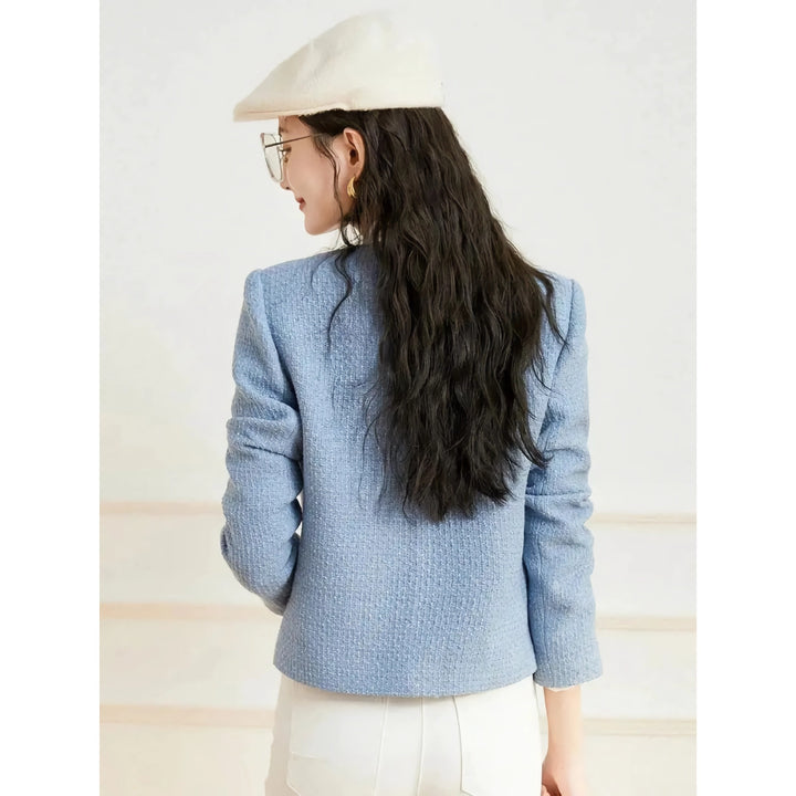 Elegant Round Neck Long Sleeve Office Lady Jacket