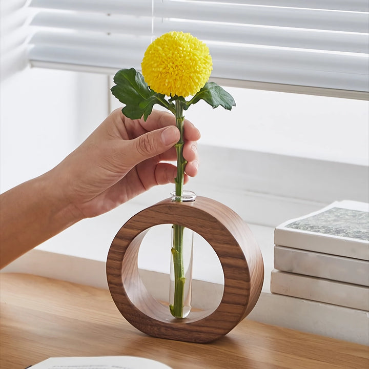 Solid Wood Mini Glass Vase for Living Room Decoration