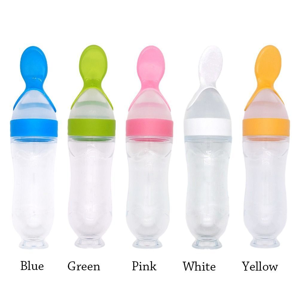 5pcs Silicone Squeezing Feeding Bottle Spoon Feeder for Newborn Baby