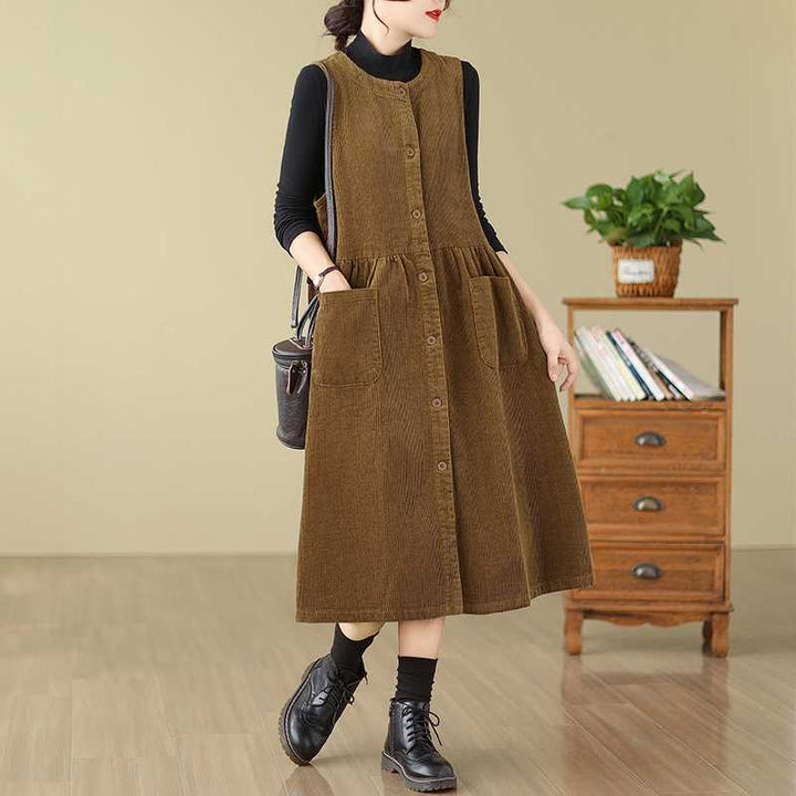 Corduroy Tank Dress Loose Youthful-looking