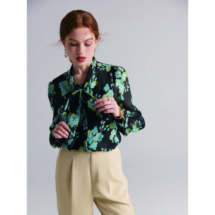 Elegant Floral Silk Blend Blouse