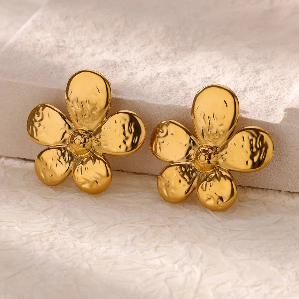 Elegant Floral Stainless Steel Stud Earrings - Trendy Flower Ear Accessories