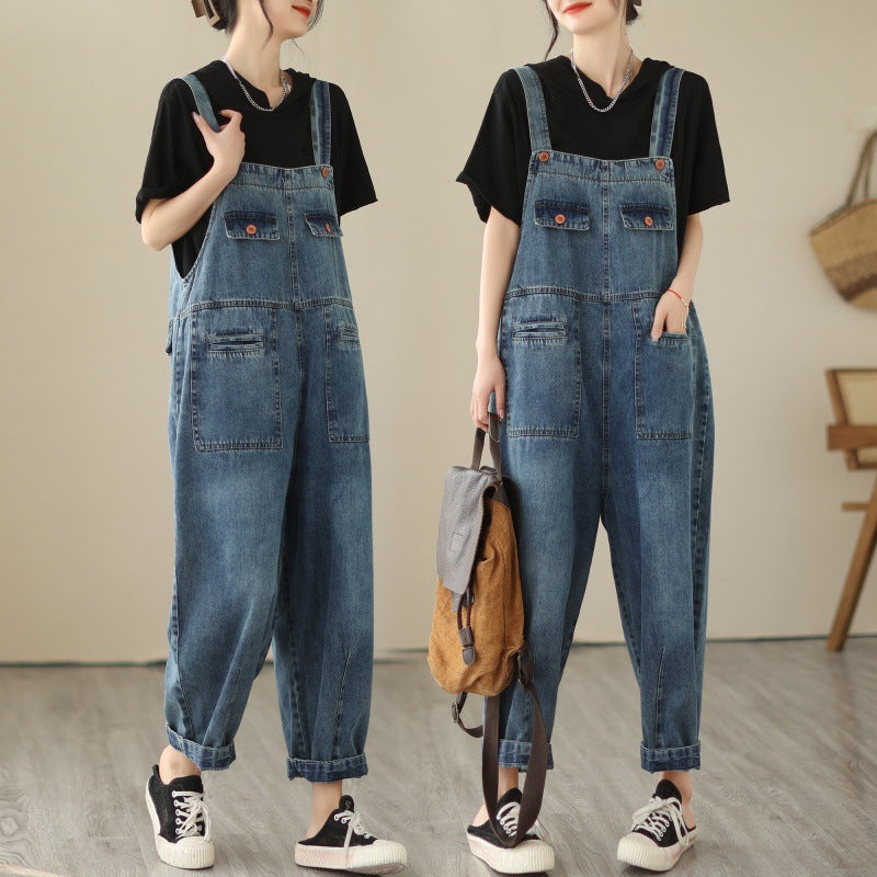 New Real Time Denim Casual Strap Pants For Women