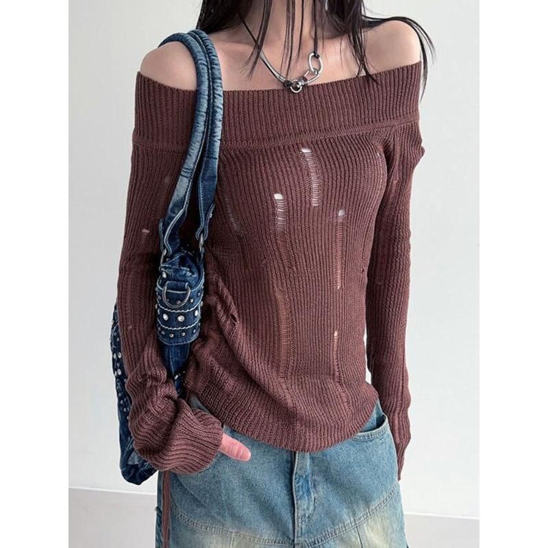 Knitted Hollow Out Slim Pullover for Women