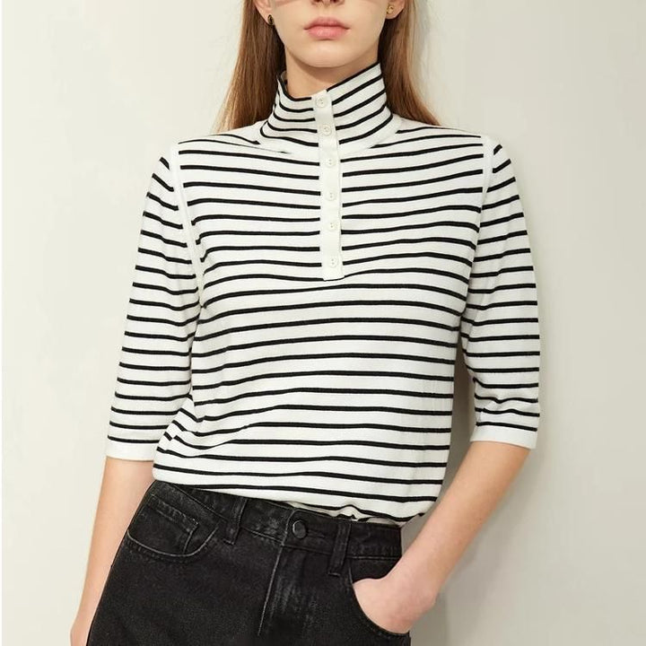 Spring Elegance Striped Wool Blend Sweater