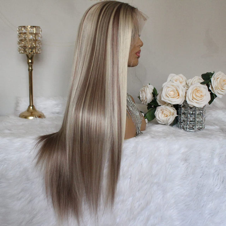 High-temperature Fiber Long Straight Hair Front Lace Female Gradient Color