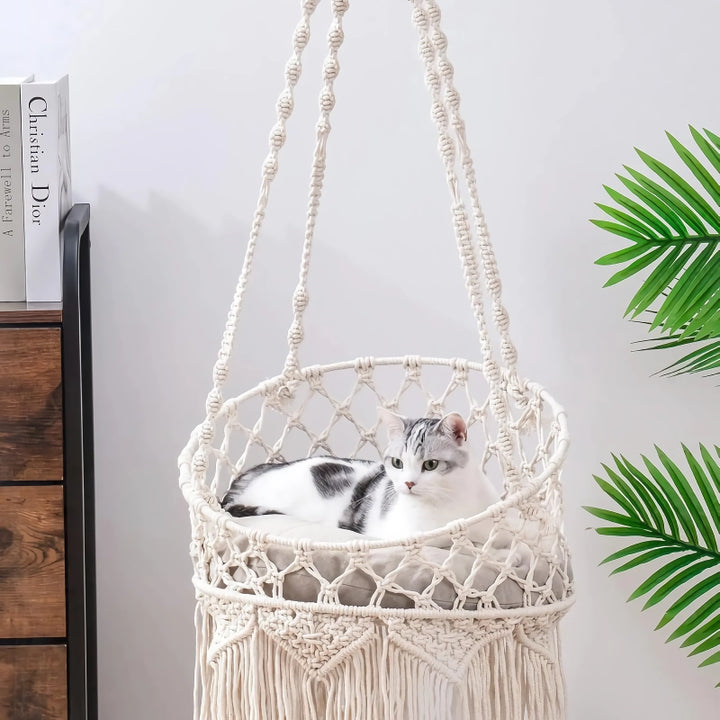 Boho Hanging Cat Bed for Sleeping, Playing, and Lounging