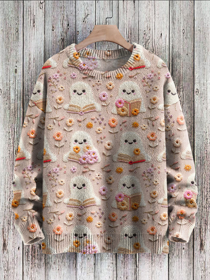 Knitted Pullover Sweater Ghost Series Printed Loose Long Sleeves