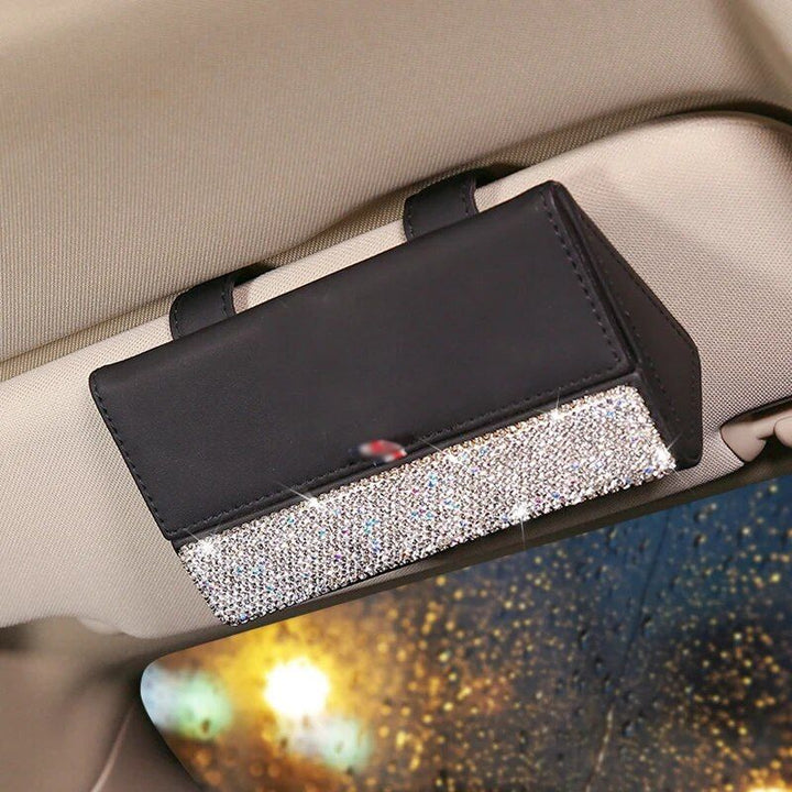 Luxurious Crystal Rhinestone Suede Leather Car Glasses Case