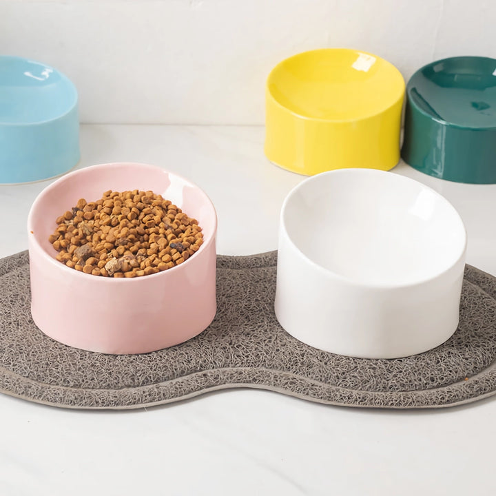 Ceramic Pet Bowl with Stand - Candy Color Dish for Small Dogs and Cats