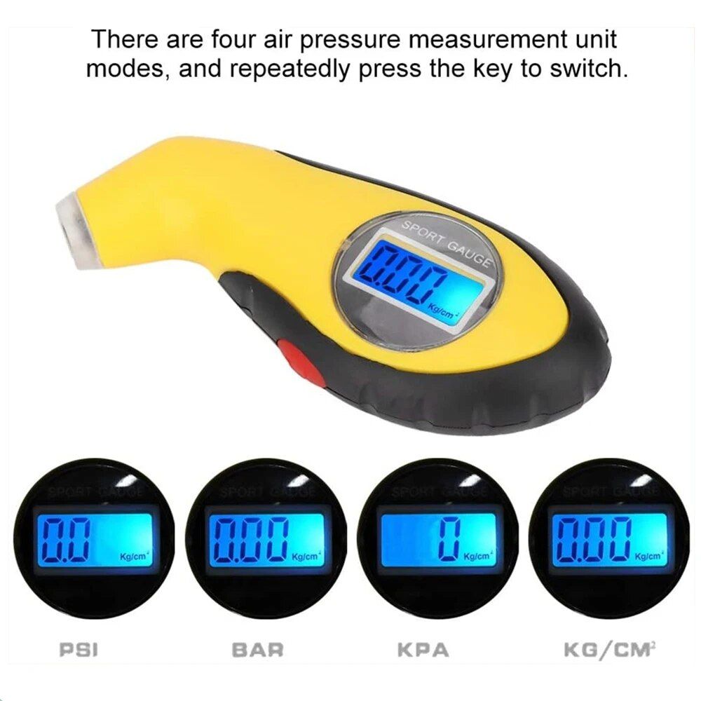 Compact LCD Digital Tire Pressure Gauge with Backlight for Cars & Motorcycles