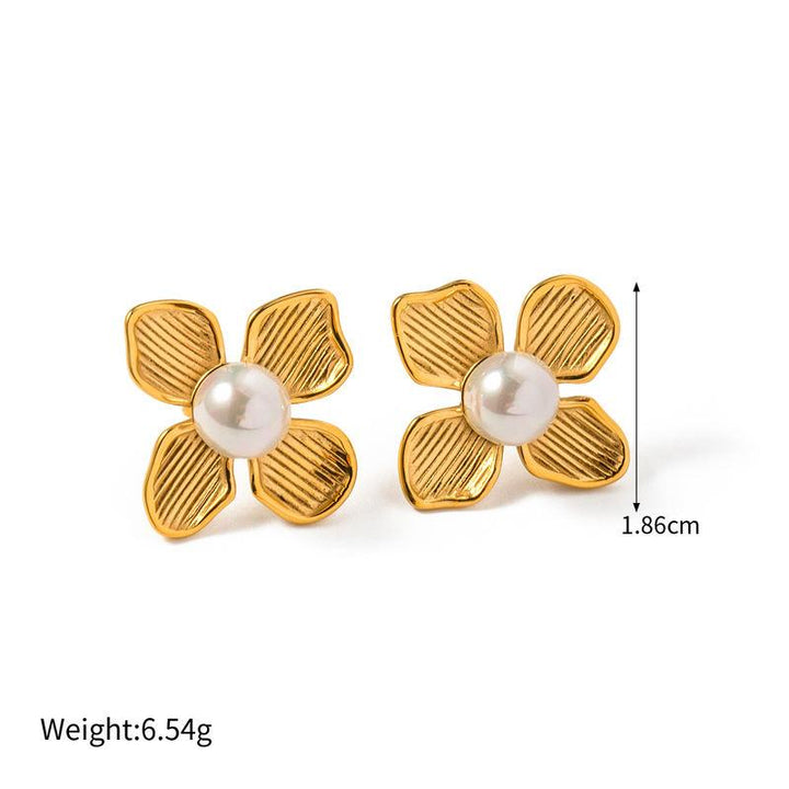 18K Gold Plated Stainless Steel Flower Earrings with Shell Beads