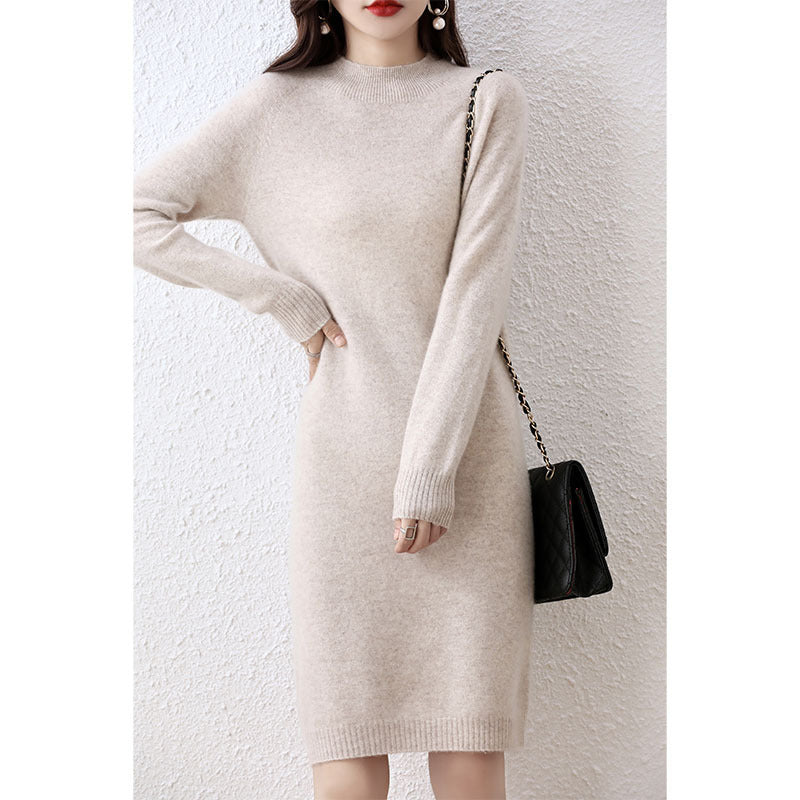 Autumn And Winter Half-high Collar Integrated Molding Woolen Dress