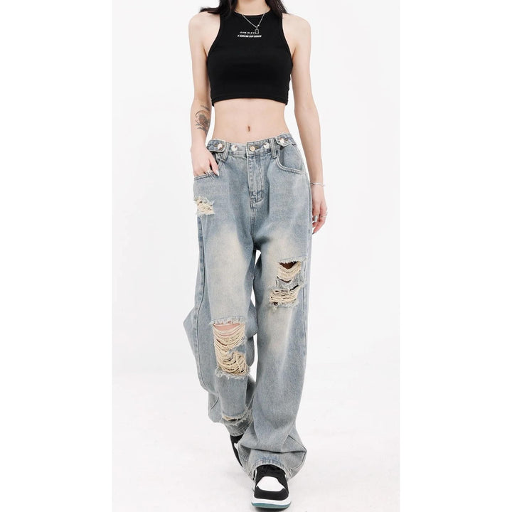 Chic Streetwear Gradient Washed Jeans with Wide Leg Design