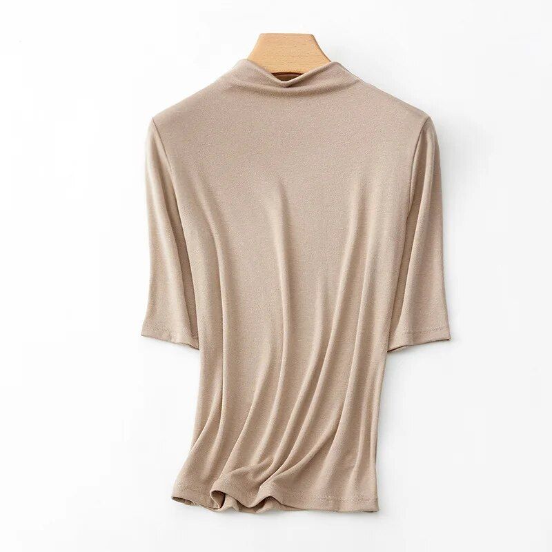 Mock Neck Wool Blend T-Shirt