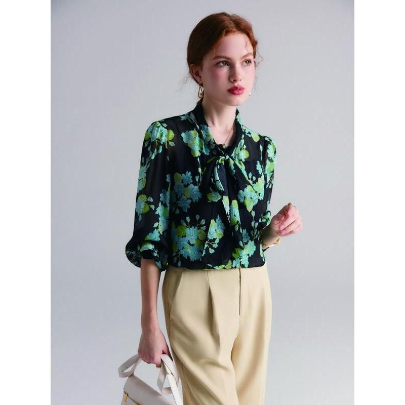 Elegant Floral Silk Blend Blouse