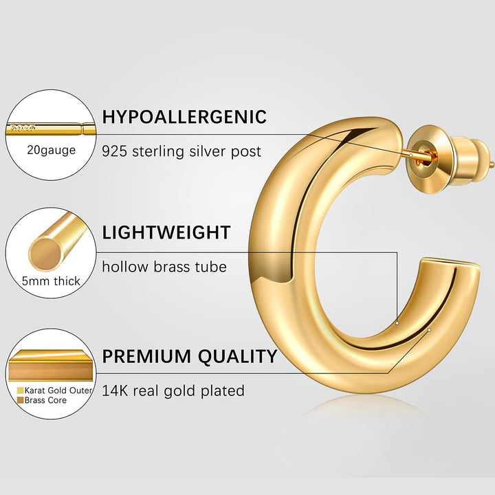 14K Gold Plated Chunky Hoop Earrings