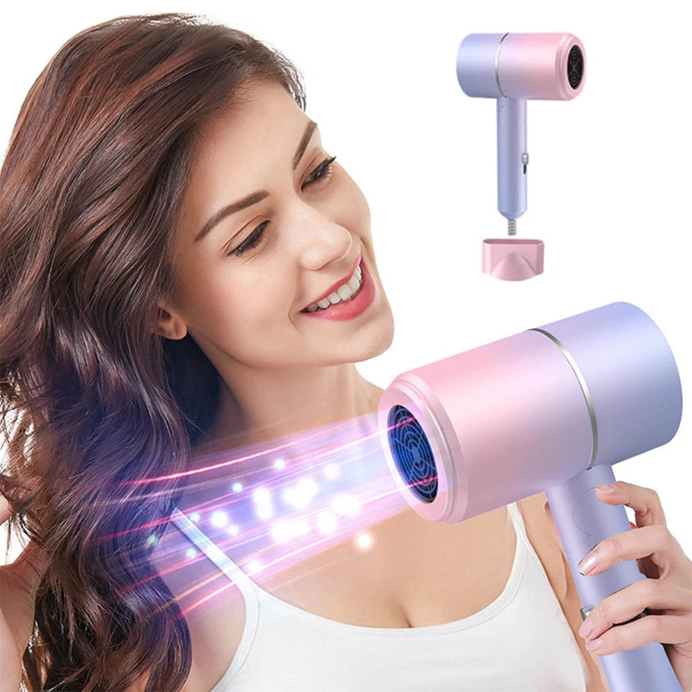 Mini Hair Dryer with Blue Light Ionic Technology, 800W High-Power Heating & Cooling