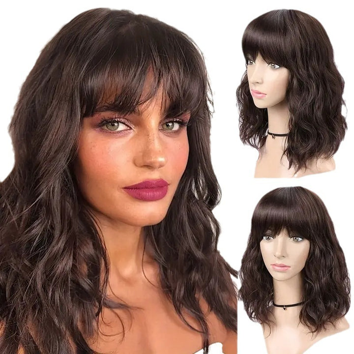 Bangs Water Ripple Shoulder-length Short Curly Hair Wig