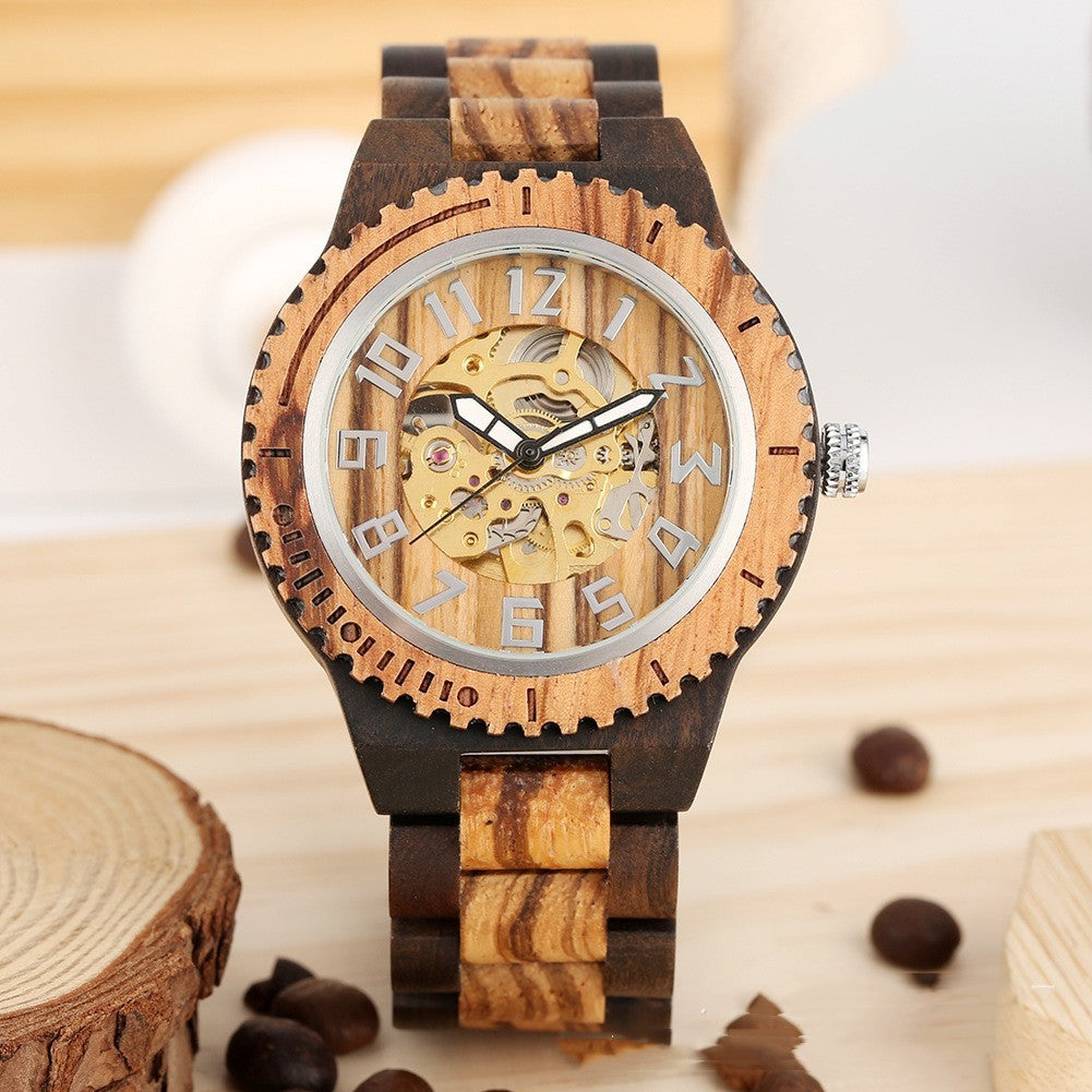 Creative Gear Dial Bamboo Wood Automatic Mechanical Watch