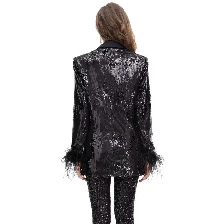 Elegant Feather Sequin Blazer