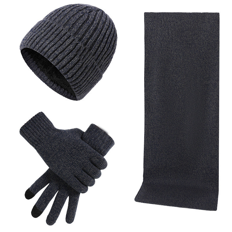 Winter Warm Suit Mixed Color Knitted Wool Thickened Hat Scarf Gloves Three-piece Set