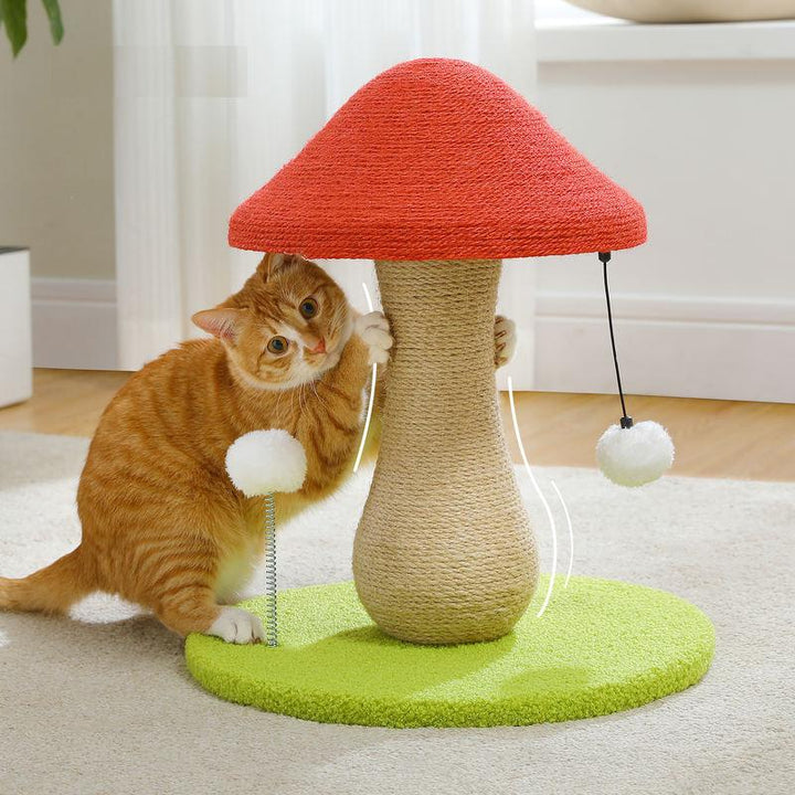 Mushroom Cat Scratching Post with Sisal & Pompoms