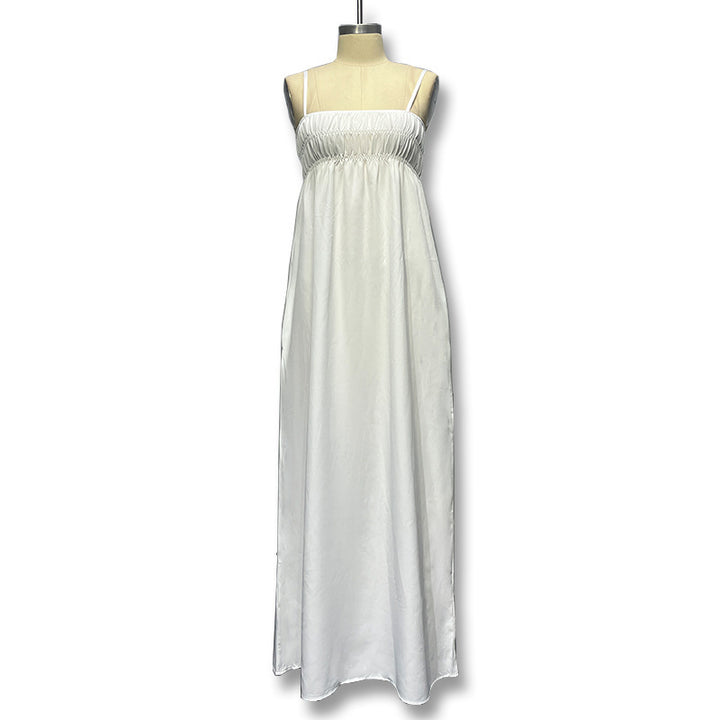 Spaghetti Straps Sleeveless Smocking Casual And Comfortable Long Dress