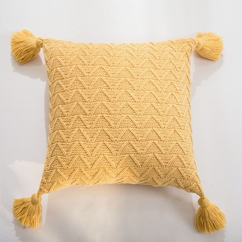 Soft Chenille Knitted Pillow Cover - Nordic Tassel Cushion Case