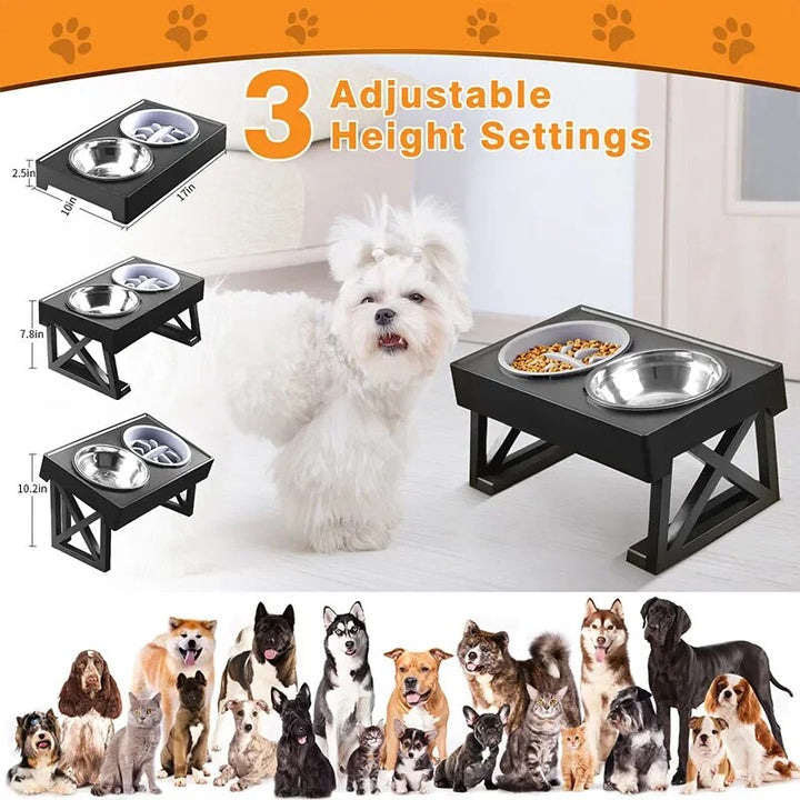 Adjustable Height Dog Bowl Stand with Slow Feeding Option - Suitable for Medium to Large Dogs