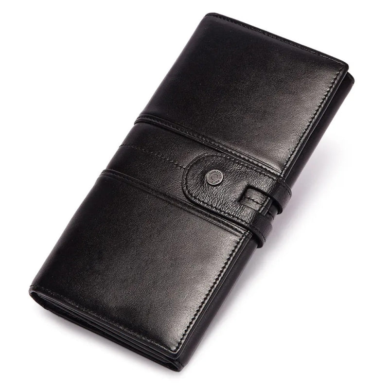 Genuine Leather Long Wallet with RFID Protection and Cellphone Pocket