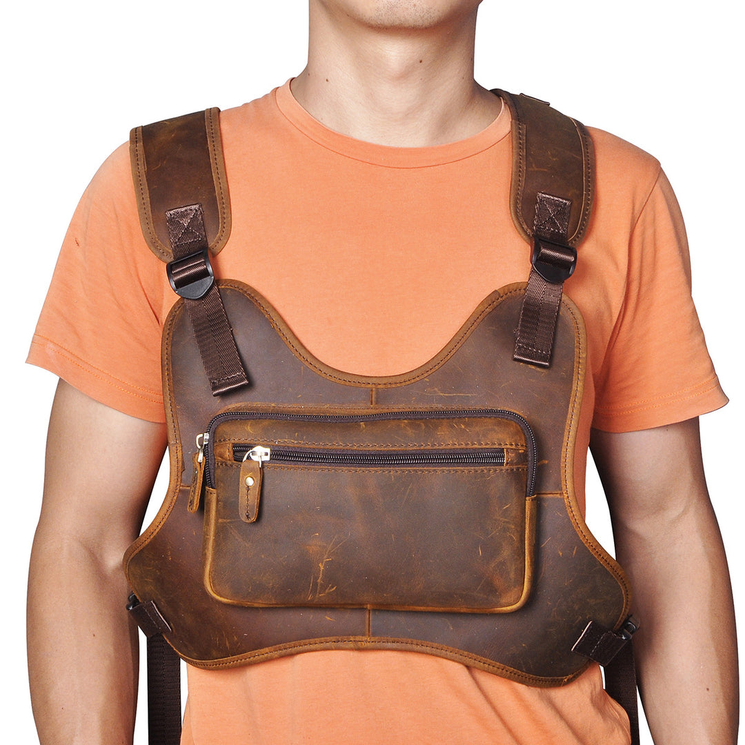 Men's Outdoor Vintage Top Layer Cowhide Chest Bag