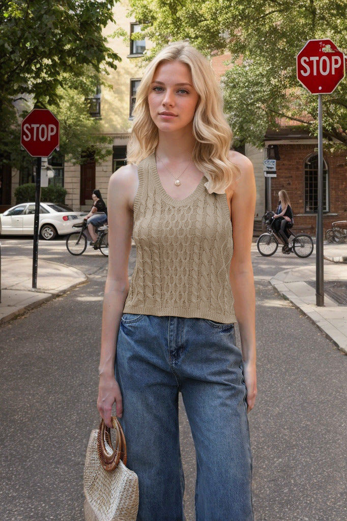 Women's V-neck Tank Vest Fashion Casual Knitted Solid Color Tops