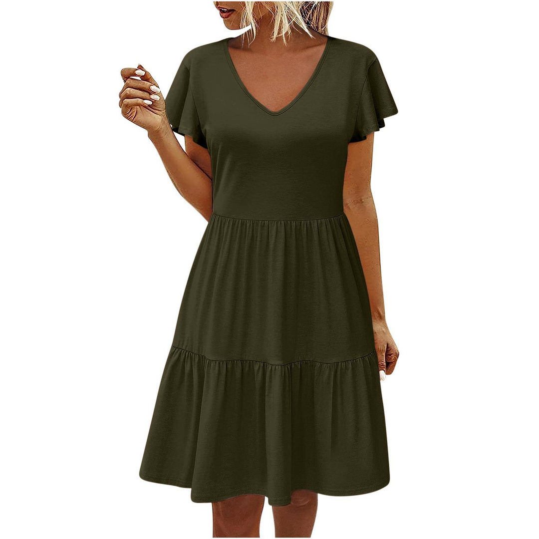 Women's Clothing Flying Sleeves Pleating Layered Short Sleeve Dress