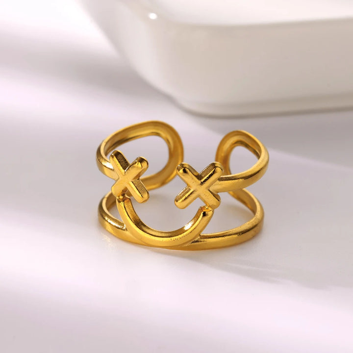 Adjustable Gold Leaves Ring for Women - Stainless Steel Statement Jewelry