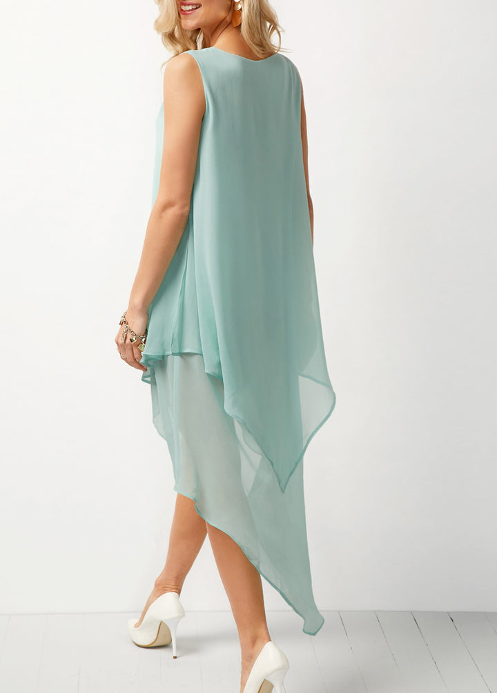 Sleeveless Solid Color Irregular Chiffon Dress