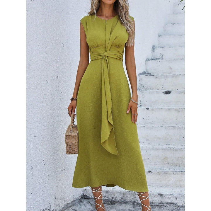 Solid Color Waist Tight Tied Dress Women