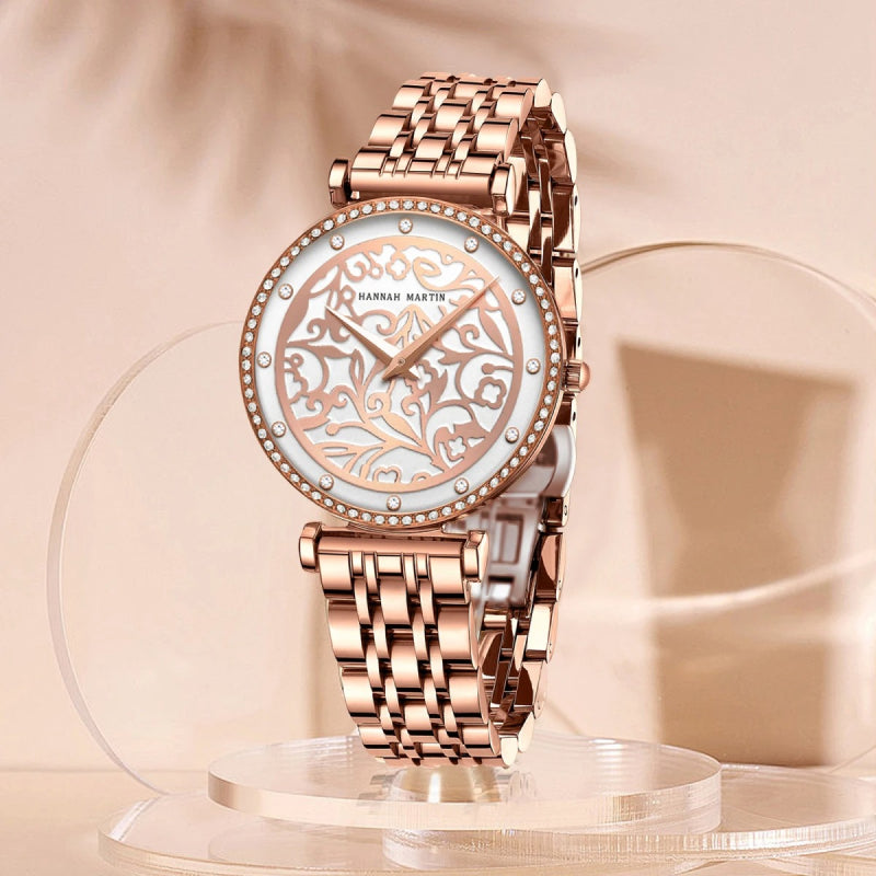 Elegant 3D Printed Stainless Steel Quartz Watch with Water Diamond