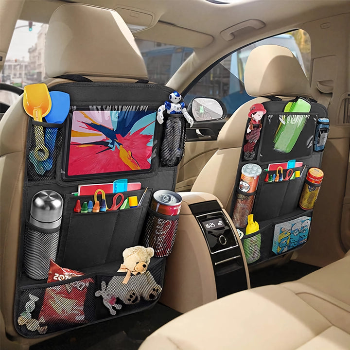 Car Backseat Organizer with Touch Screen Tablet Holder & Multiple Storage Pockets