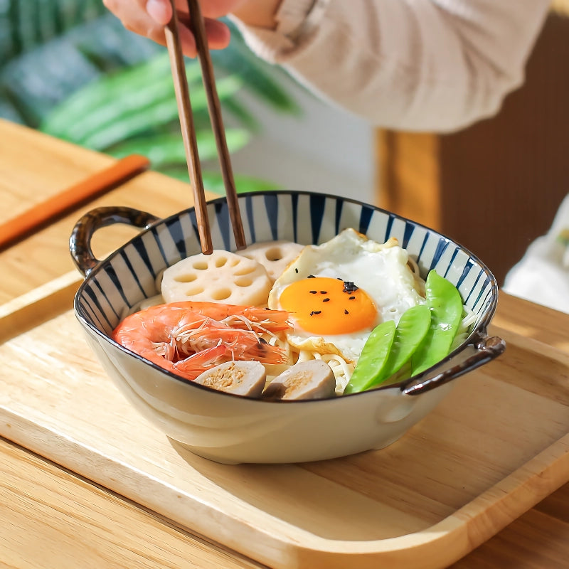 Ceramic Noodle and Soup Bowl with Handle